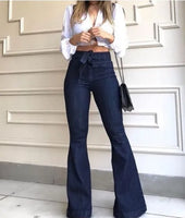 Women's Fashion Casual Street High Waist, Hip Up, Lace Up Flare Pants, Wide Leg Pants, Jeans, Women's Strap Pants, Long Dress