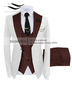 (Jacket + Vest + Pants) Suits for Men Casual Business Suit High-End Social Formal Suit 3 Pcs Set Groom Wedding Men