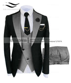 (Jacket + Vest + Pants) Suits for Men Casual Business Suit High-End Social Formal Suit 3 Pcs Set Groom Wedding Men