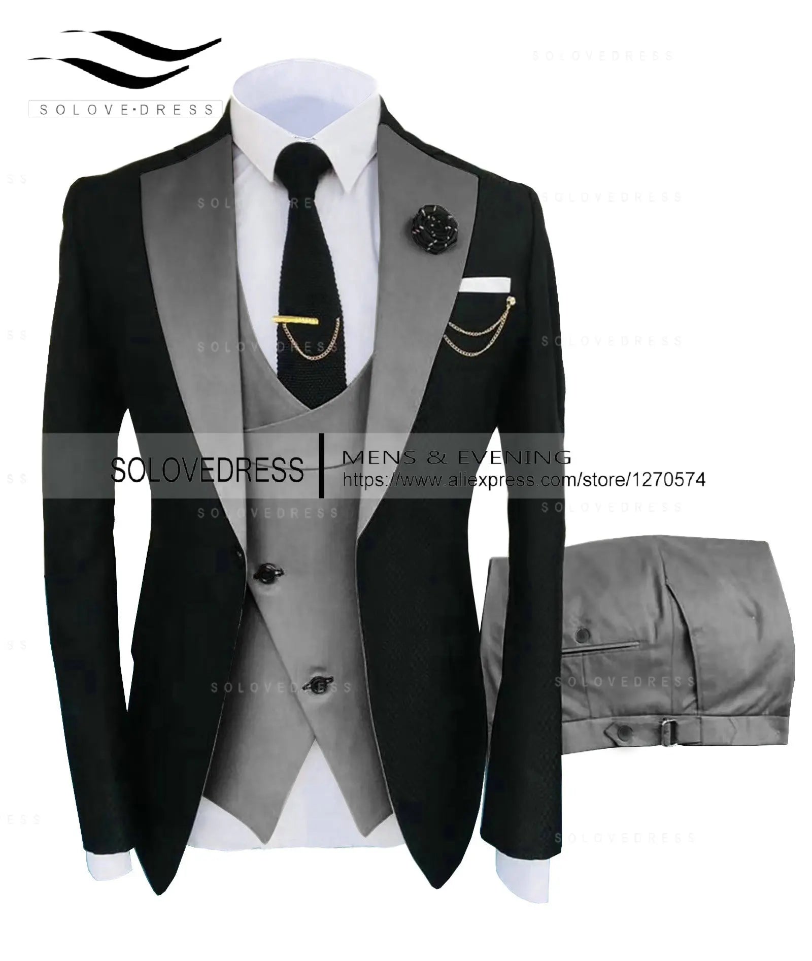 (Jacket + Vest + Pants) Suits for Men Casual Business Suit High-End Social Formal Suit 3 Pcs Set Groom Wedding Men