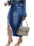 Summer Wrapped Hip Jeans Skirt Women Street Fashion Personality Asymmetric Split Jeans Dress 2024 New