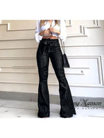 Women's Fashion Casual Street High Waist, Hip Up, Lace Up Flare Pants, Wide Leg Pants, Jeans, Women's Strap Pants, Long Dress