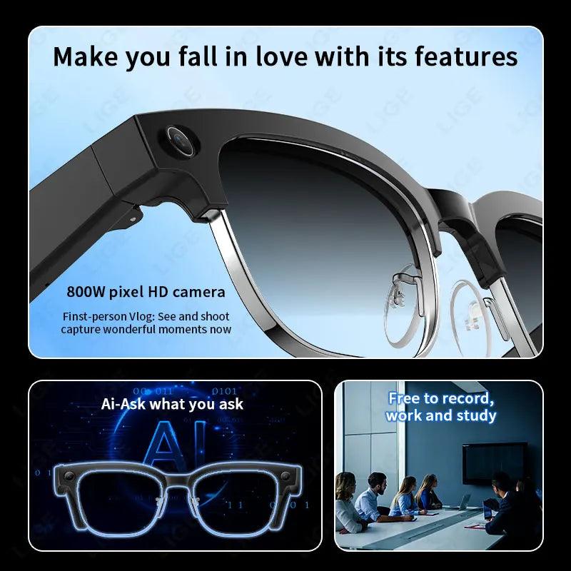 AI Smart Glasses~Sony Camera~Record Videos~Photo Recognition~Bluetooth Calling~Music Payback