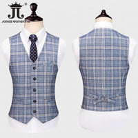 ( Blazer + Vest+Pants ) High-end Brand Fashion Plaid Men's Formal Business Suit 3Pce Groom Wedding Dress Tuxedo Casual Slim Suit