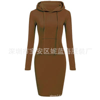 Brand New Women Sweatshirt Hooded Hoodies Long Sleeve Solid Sweatshirts Casual Sweatshirt Pullover Jumper Long Top Mini Dress