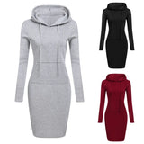 Brand New Women Sweatshirt Hooded Hoodies Long Sleeve Solid Sweatshirts Casual Sweatshirt Pullover Jumper Long Top Mini Dress