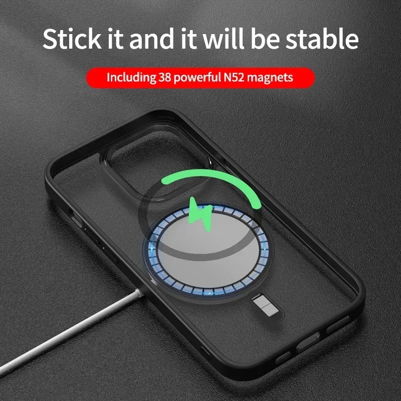 Luxury Transparent Phone Case For iPhone 17 Air 16 15 14 13 12 11 Pro Max Magnetic Magsafe Wireless Charge Shockproof Back Cover