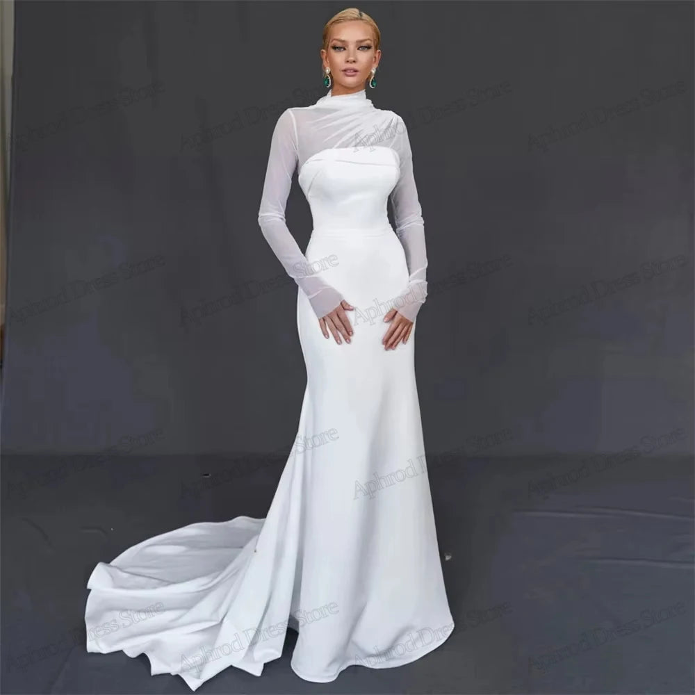 Graceful Wedding Dresses Simple Bridal Gowns Modest Full Sleeves Robes For Formal Party