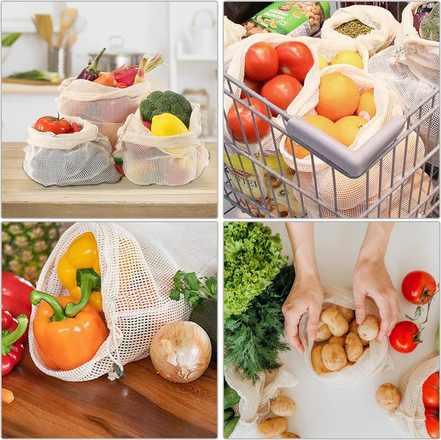 3pcs Reusable Cotton Mesh Produce Bags