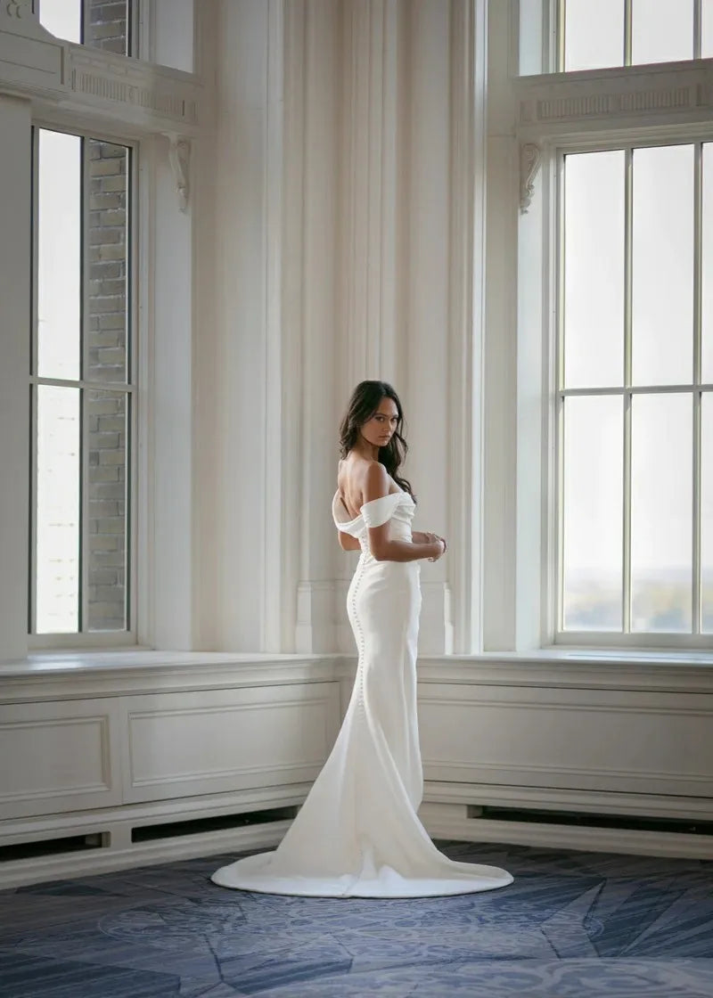 Simple Off The Shoulder Pleat Soft Satin Mermaid Wedding Dresses Side Slit Custom Made Formal Bridal Grown 2024 Rode De Morrie
