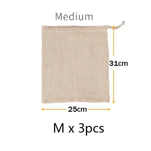 3pcs Reusable Cotton Mesh Produce Bags