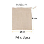 3pcs Reusable Cotton Mesh Produce Bags