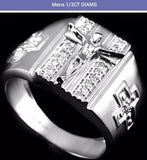 Mens 14K White Gold 1/3 CTW Diamonds Size 11 Cross Designer Ring