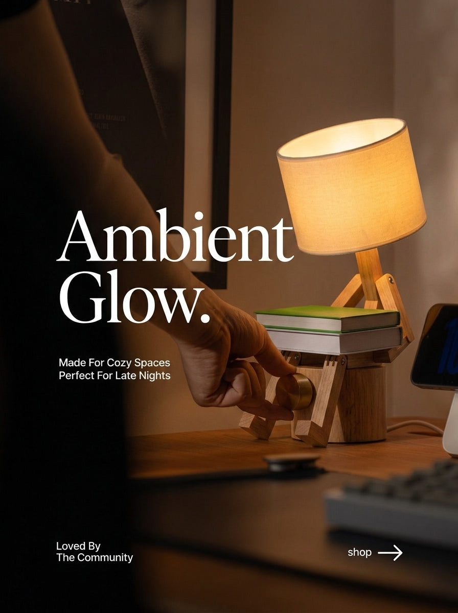 Wooden Robot Shape Fashion Reading Desk Lamp Decorative Night Light